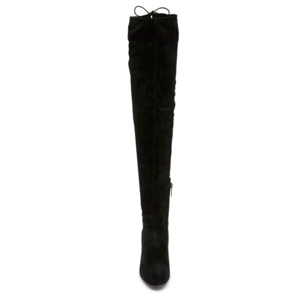 Aquatalia Women’s 6 Black Suede Over The Knee Boots Made in Italy Block Heel Tie - Picture 3 of 16